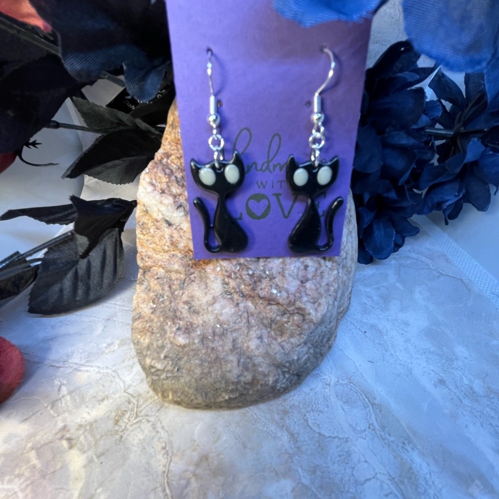 Black Cat with glowing eyes Earrings